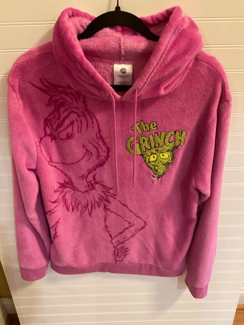 The Grinch Pink Fleece Hoodie Size Large Dr Suess Christmas Pullover